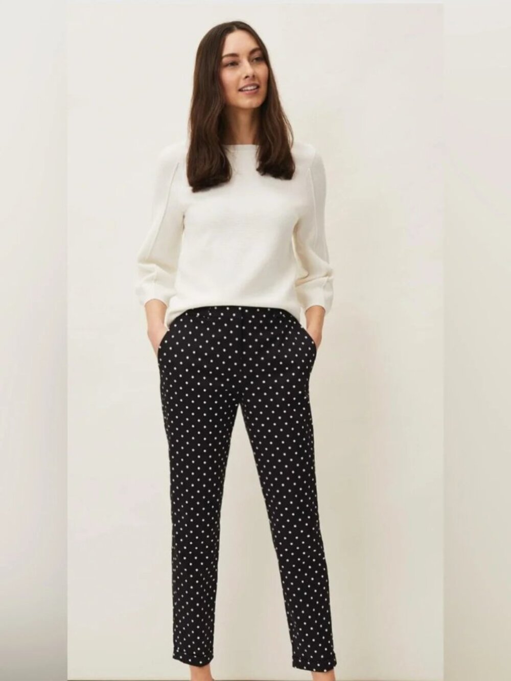 Jasmine & Juliana Black White Polka Dot Pull On Slim Ankle Pants Women's 14